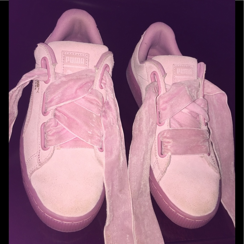 Puma Pink Suede Basket Heart W/ Velvet Wide Lace